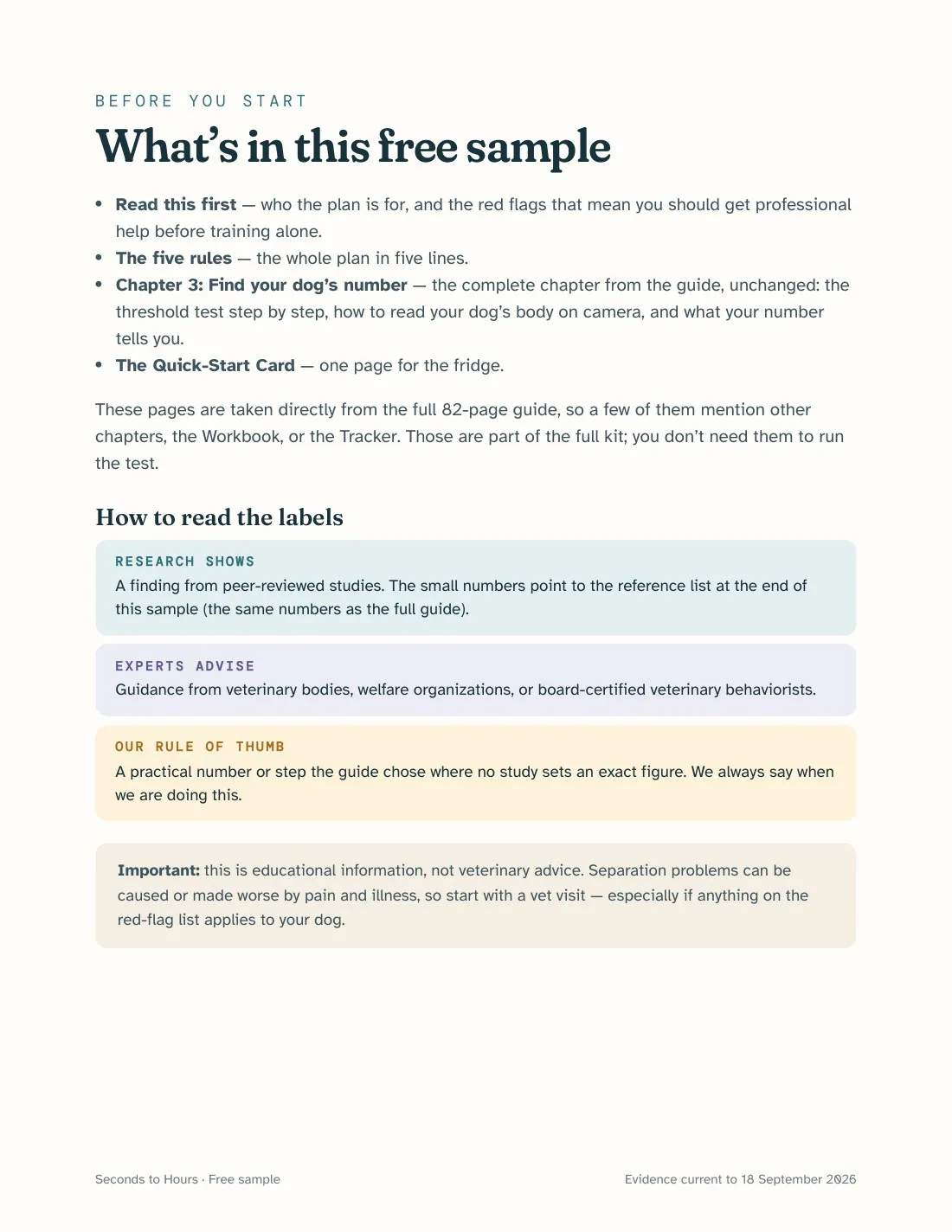 Page 2 of the free guide: what's in the sample and how to read the evidence labels