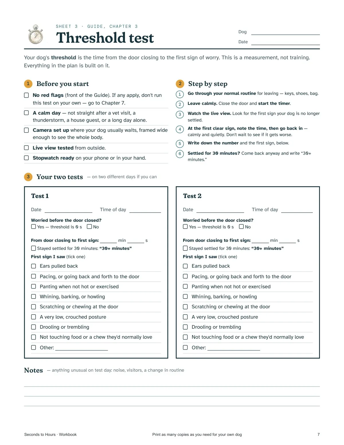 The Workbook: Threshold test sheet — real page