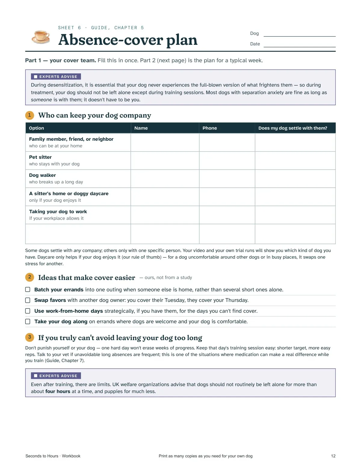 The Workbook: Absence-cover plan — real page