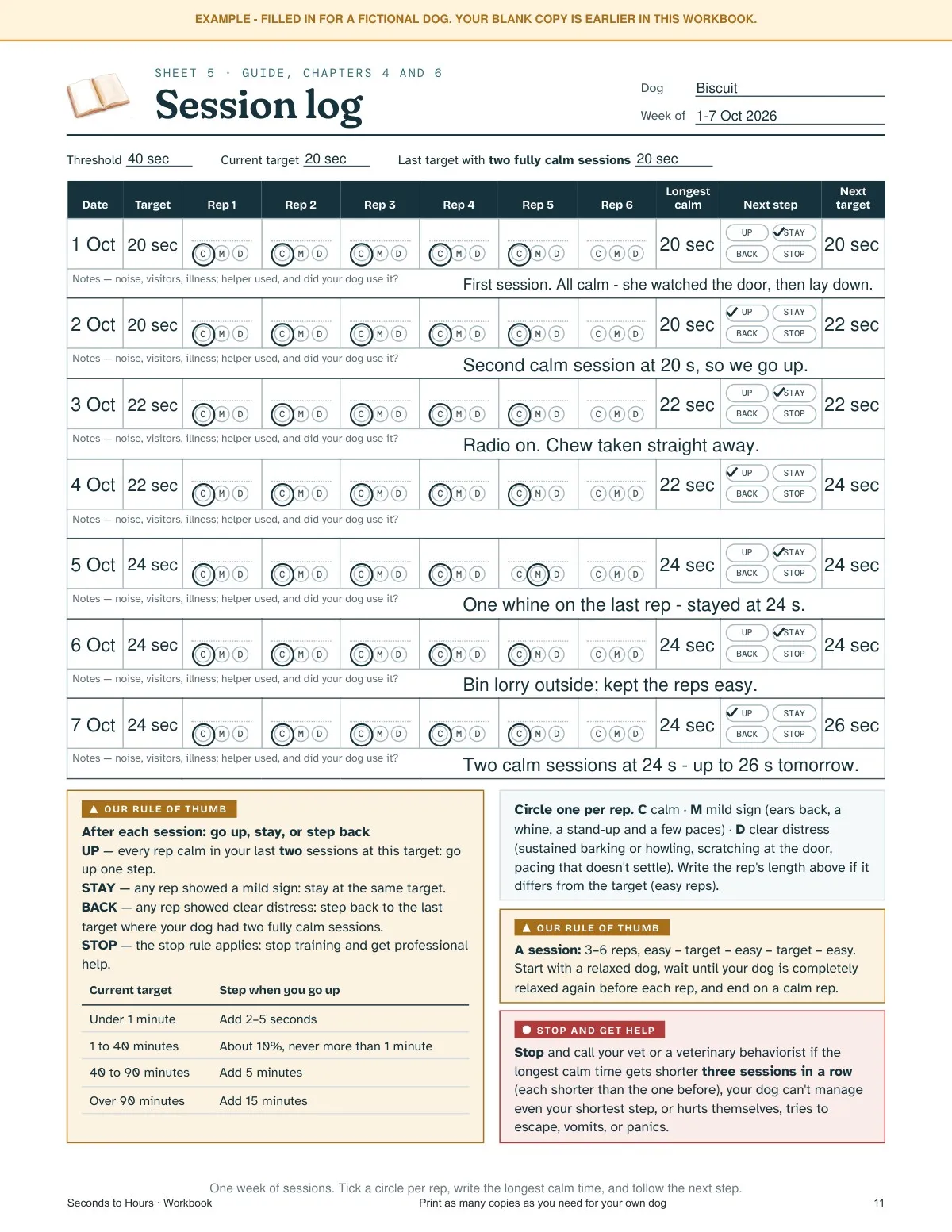 The Workbook: Example: a week of sessions — real page